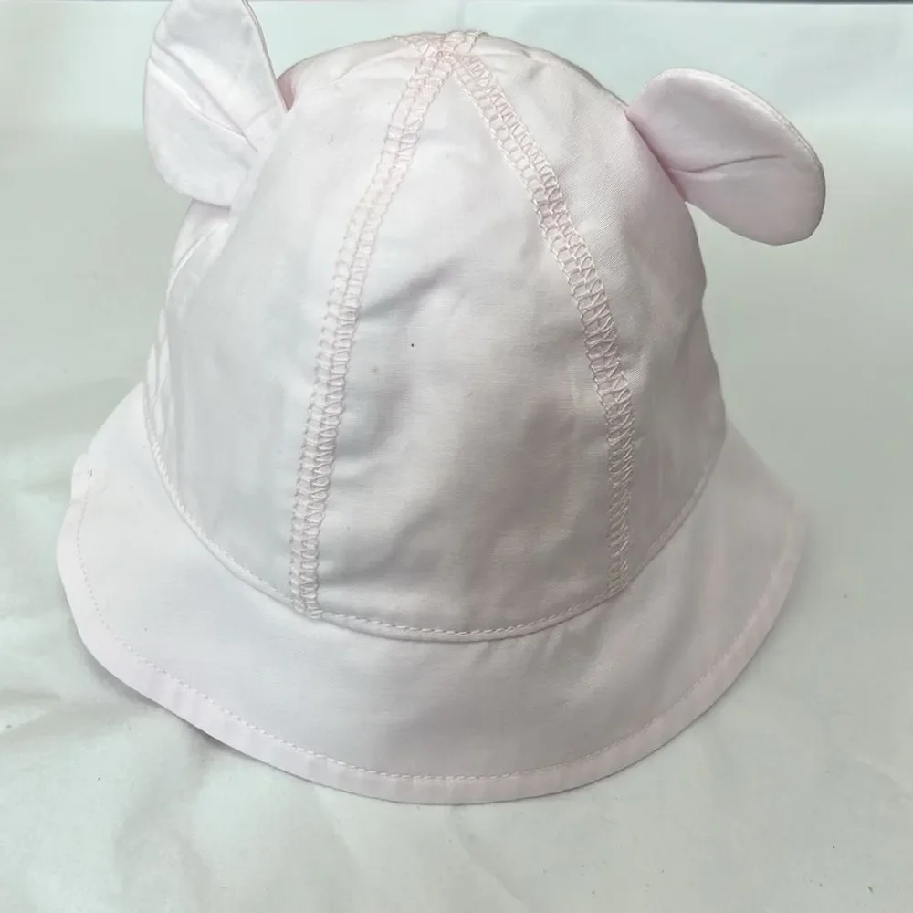 Janie and Jack Pale pink bucket hat with bear ears and chin strap NWT size NB